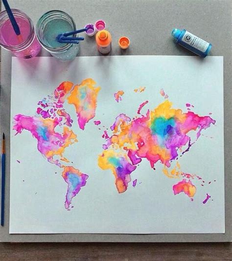 Water Color Map World Map Colorful Art Watercolor Art Watercolor