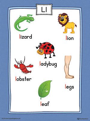 Designers also selected these stock illustrations. Letter L Word List with Illustrations Printable Poster ...