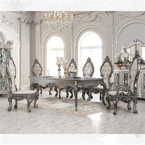 Luxury Antique Gold Rectangular Dining Table Set 7p Hd 90011 Classic