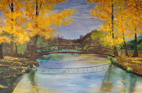 Autumn Bridge Acrylic On Canvas Etsy