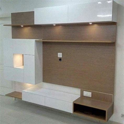 Brown And White Wall Mounted Wooden Lcd Tv Cabinet For Residential At Rs