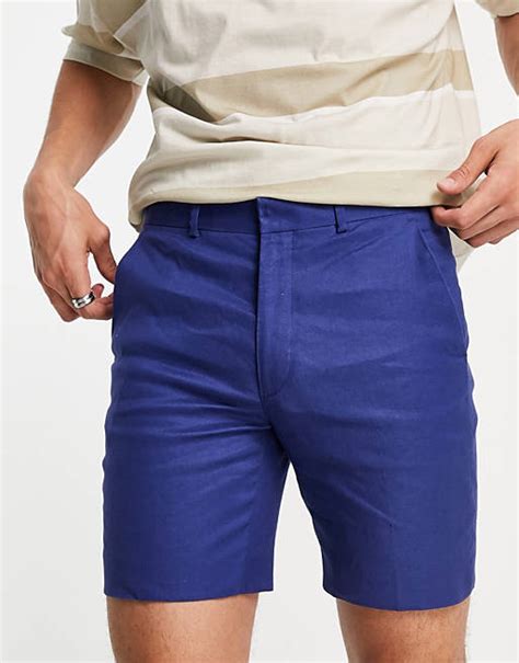 ASOS DESIGN super skinny suit shorts in navy cotton linen | ASOS