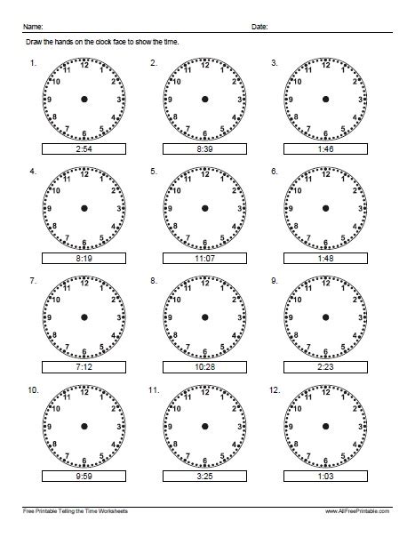 Draw The Hands On The Clock Worksheet Free Printable