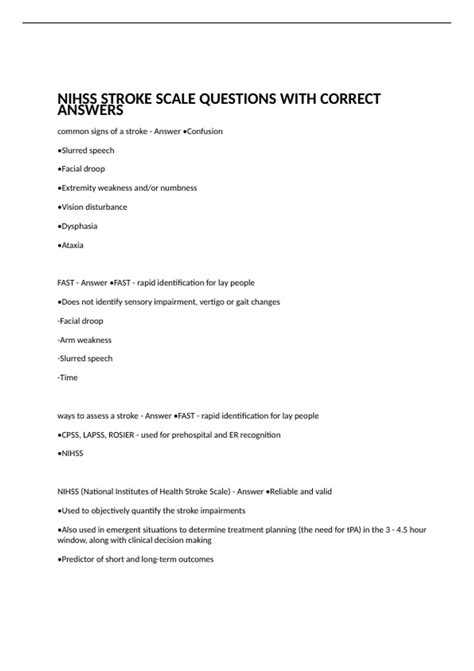 NIHSS STROKE SCALE QUESTIONS WITH CORRECT ANSWERS - NIHSS - Stuvia US