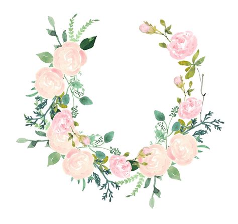 Pink Floral Wreath Watercolor Open Wreath Blush Roses Clip Art Etsy