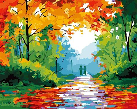 16x20 Diy Paint By Number Kit Oil Painting On Canvas Fall Scenery