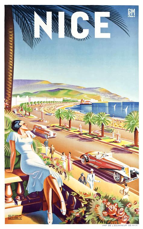 1935 Nice France Travel Poster By Retro Graphics Vintage Travel