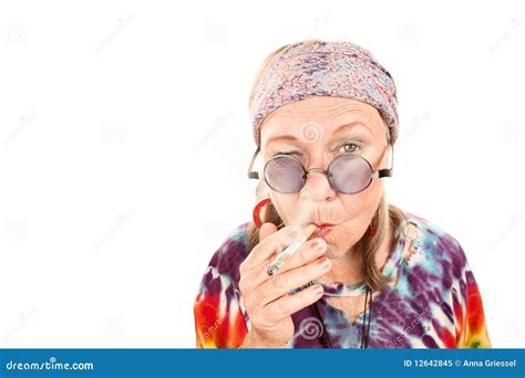 Senior Hippie Lady Smoking Royalty Free Stock Photo Image 12642845