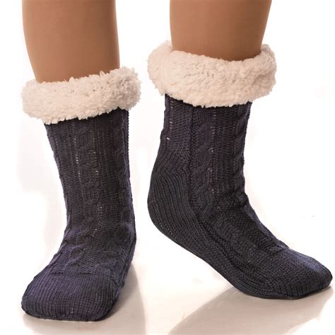 debra weitzner womens thermal sherpa socks fleece lined fuzzy gripper socks winter christmas