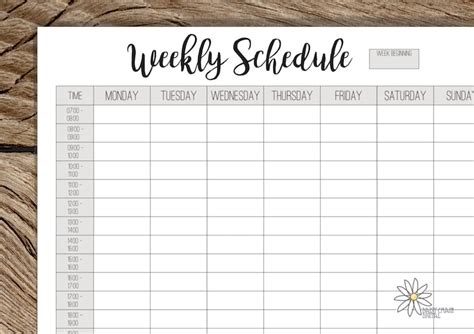 Printable Weekly Schedule Weekly Timetable A4 And Us Etsy