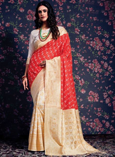 Red And White Silk Silk Saree Saree Silk Sarees White Silk