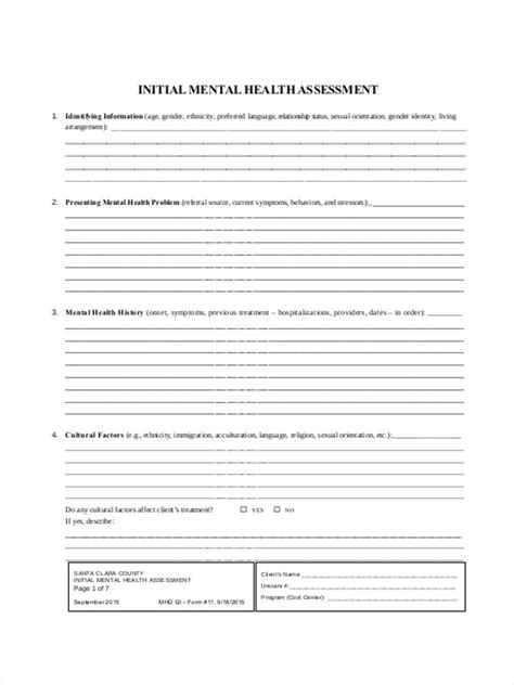 Free Mental Health Assessment Forms In Pdf Ms Word
