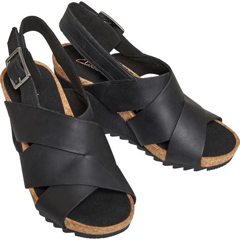 Buy Clarks Womens Flex Sand Wedge Sandals Black Leather