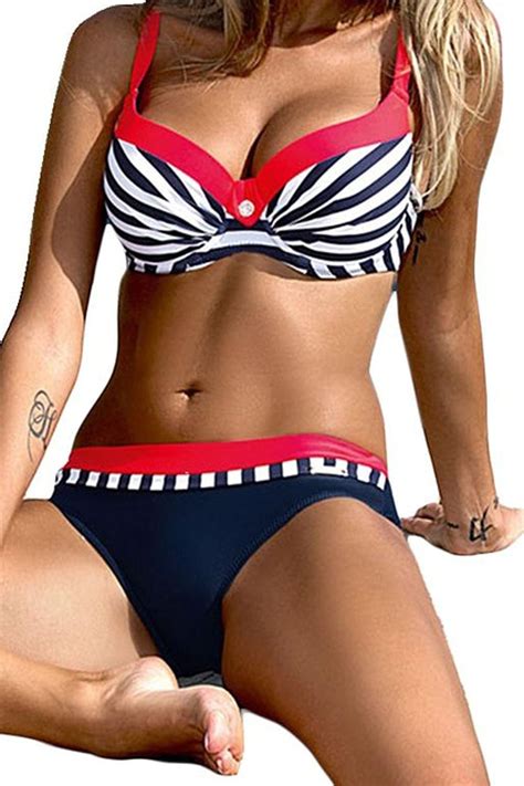 Amazon Com Bong Buy Sexy Push Up Padded Stripe Bikini Set Swimsuit