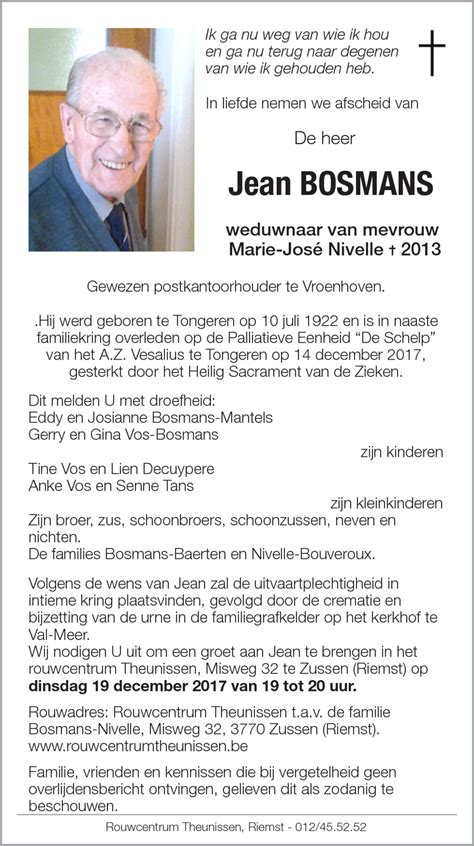 Jean Bosmans † 14122017 Inmemoriam