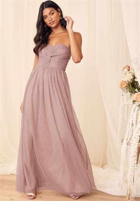 Lulus Forever Enchanted Dusty Mauve Tulle Strapless Maxi Dress