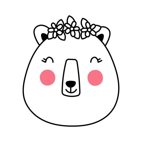 Cute Girl Bear Face Cartoon Bear Vector Illustration In Doodle Style