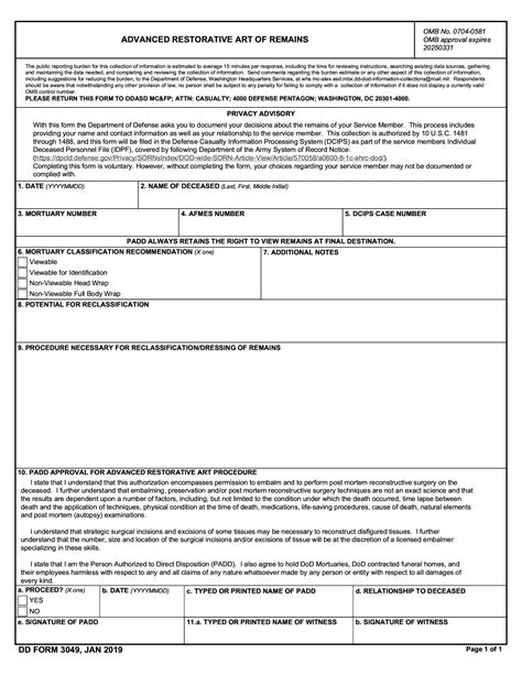 Dd Form 3049 Advanced Restorative Art Of Remains Forms Docs 2023