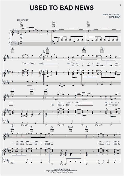 Used To Bad News Piano Sheet Music Onlinepianist