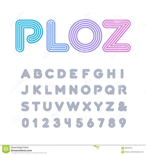 Linear Font Vector Alphabet With Stripes Effect Letters And Numbers