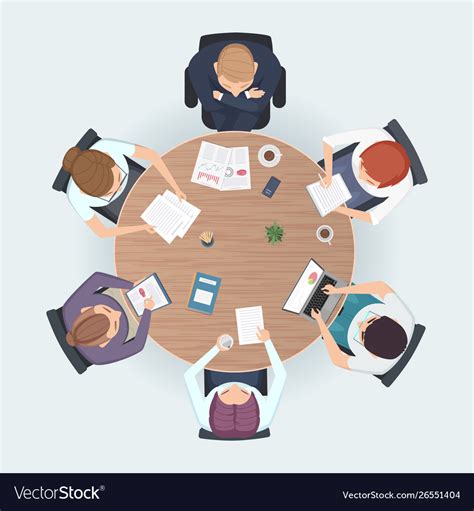 Round Table Top View Business People Sitting Vector Image