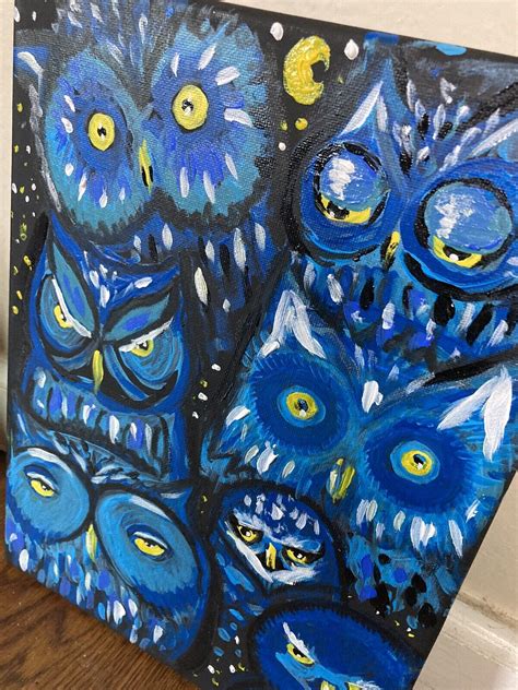 Owl Painting On Canvas Starry Night Owls Acrylic By Roxanne Graves Ca