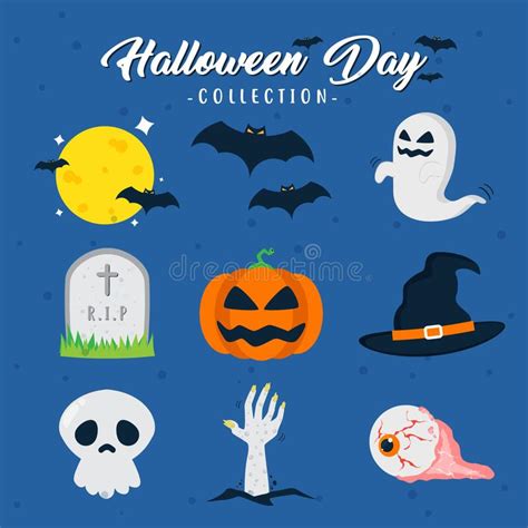 Scary And Creepy Halloween Day Theme Vector Design Collection Stock