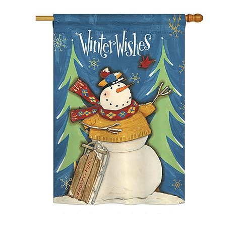 Winter Winter Wishes Snowman House Flag Decorative Flags