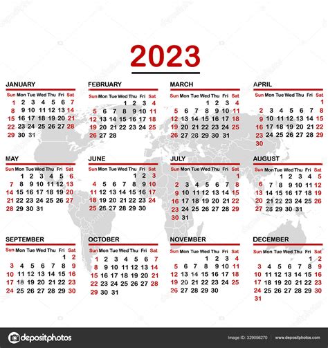 Kalender 2023 Mit Weltkarte Vektorgrafik Lizenzfreie Grafiken
