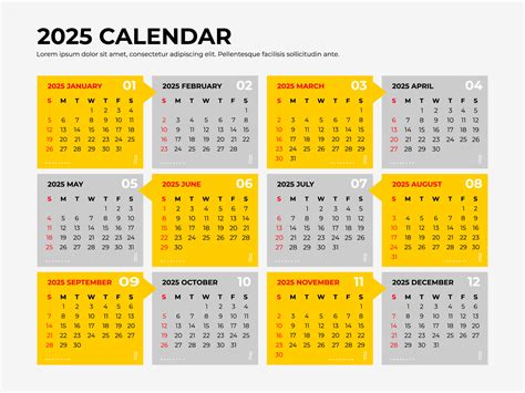 2025 Calendar Template 23899761 Vector Art At Vecteezy