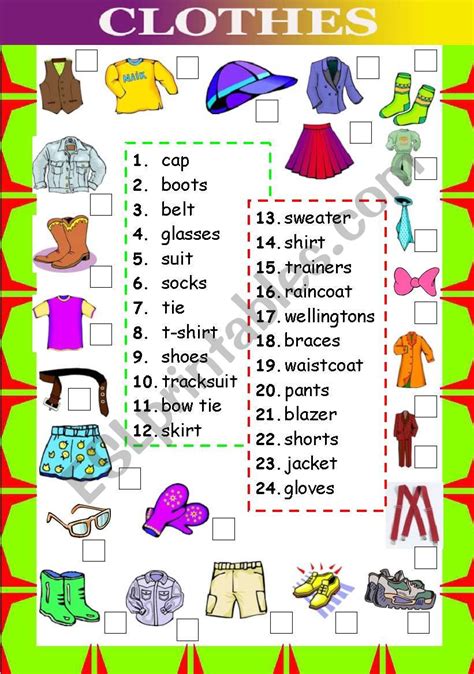 Clothes Matching Words And Pictures Esl Worksheet By Katiana
