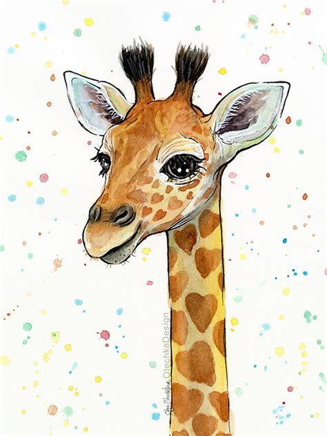 Baby Giraffe Watercolor Art Print Giraffe Art Heart Shaped Sports