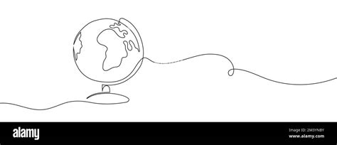Earth Globe Drawn By One Line Globe Continuous Line Vector