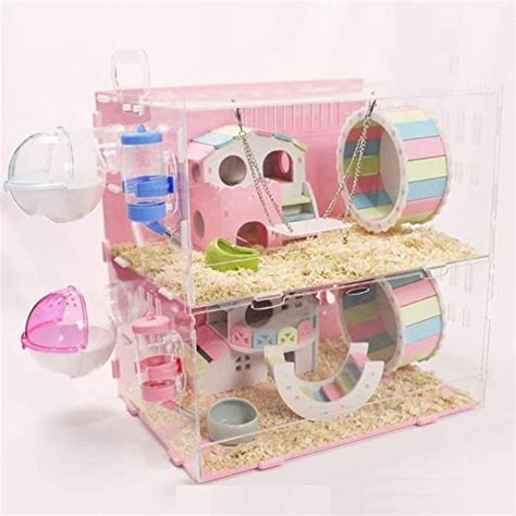 Cswo Acrylic Hamster Cage Transparent Cage Double Layer Villa Color