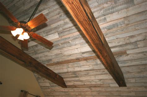 Mink Hollow Reclaimed Wood Barn Beams And Oak Ceiling Paneling Rustic