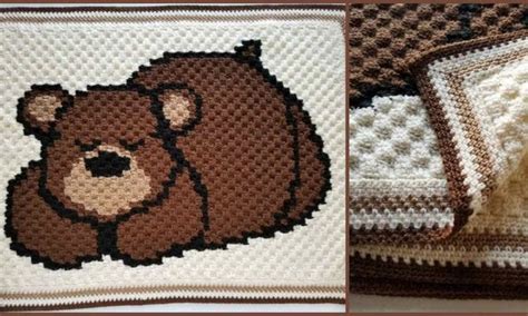 Sleepy Bear Reversible Baby Blanket Free Crochet Pattern