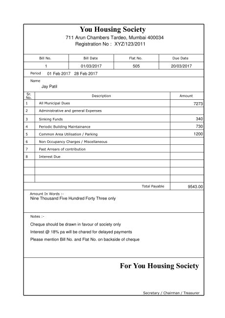Housing Society Maintenance Bill Format In Excel Editor