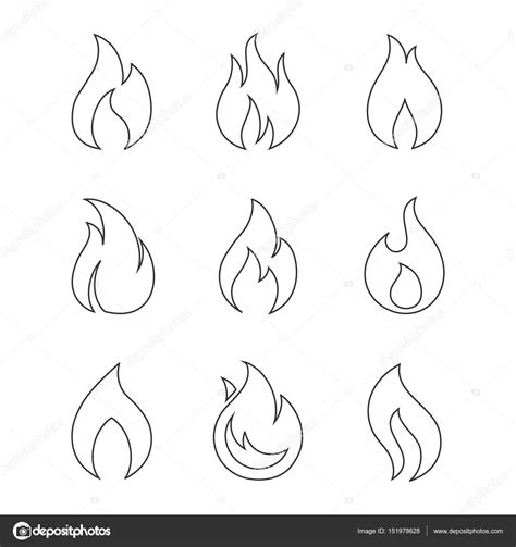 Dibujos Llamas De Fuego Para Colorear Ardiente Fuego Contorno Iconos