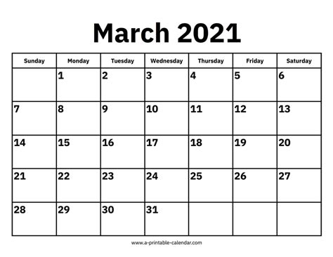 123calendars March 123calendars Printable Calendar 2021 Thats It