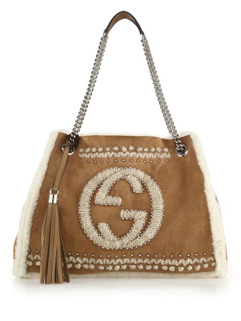 Shoulder bag soho gg logo chai. Lyst - Gucci Soho Chain Shearling Shoulder Bag in Brown