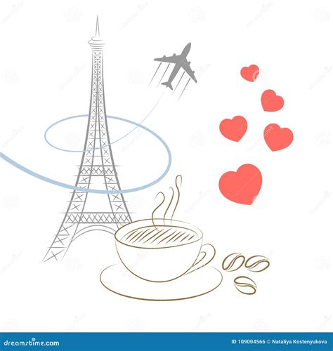 Eiffel Tower Coffee And Hearts Stock Vector Illustration Of Trip