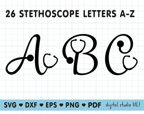 Stethoscope Alphabet Svg Files For Cricut Medical Font Svg Etsy