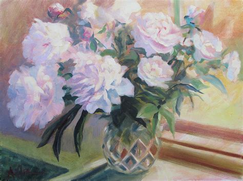 Peonies In The Cut Glass Vase Painting By Vita Fine Fine Art America