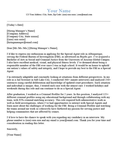 Fbi Cover Letter Example And Writing Tips Resume Genius