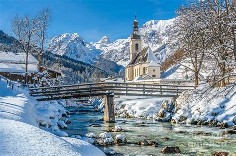 Winter Landscape In The Bavarian Alps With Church Ramsau