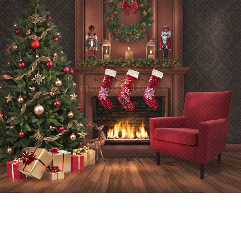 Christmas Eve Fireplace Digital Backdrop