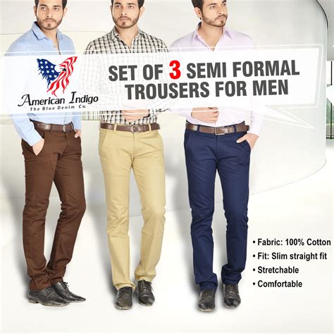 Buy Set Of 3 Semi Formal Trousers For Men By American Indigo Online At