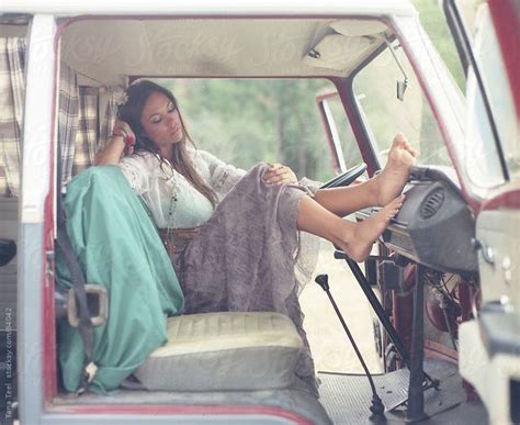 Woman In Drivers Seat Of Van With Bare Feet Up On Dashboard By Tana Teel Barefoot Women Bare