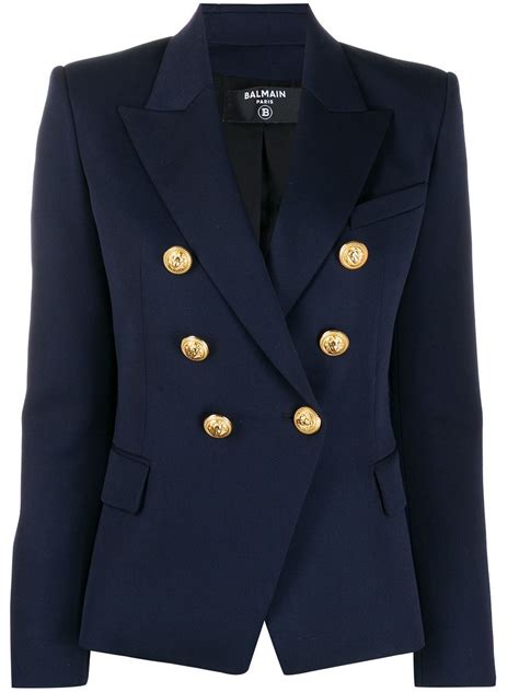 Balmain Double Breasted Blazer Jacket Farfetch Balmain Blazer Navy