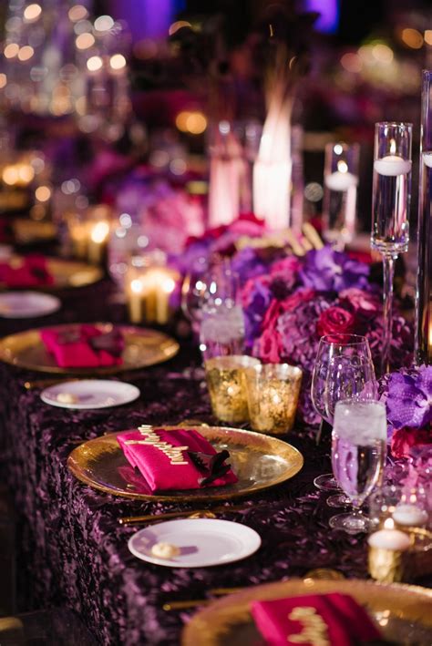 Reception Décor Photos Purple And Fuchsia Tablescape Inside Weddings